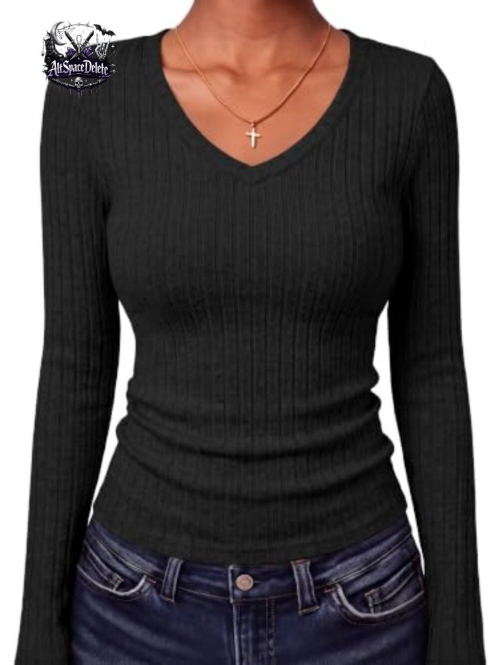 Long Sleeve Ribbed Fitted V-Neck Sweater Top Women Slim Fit Casual